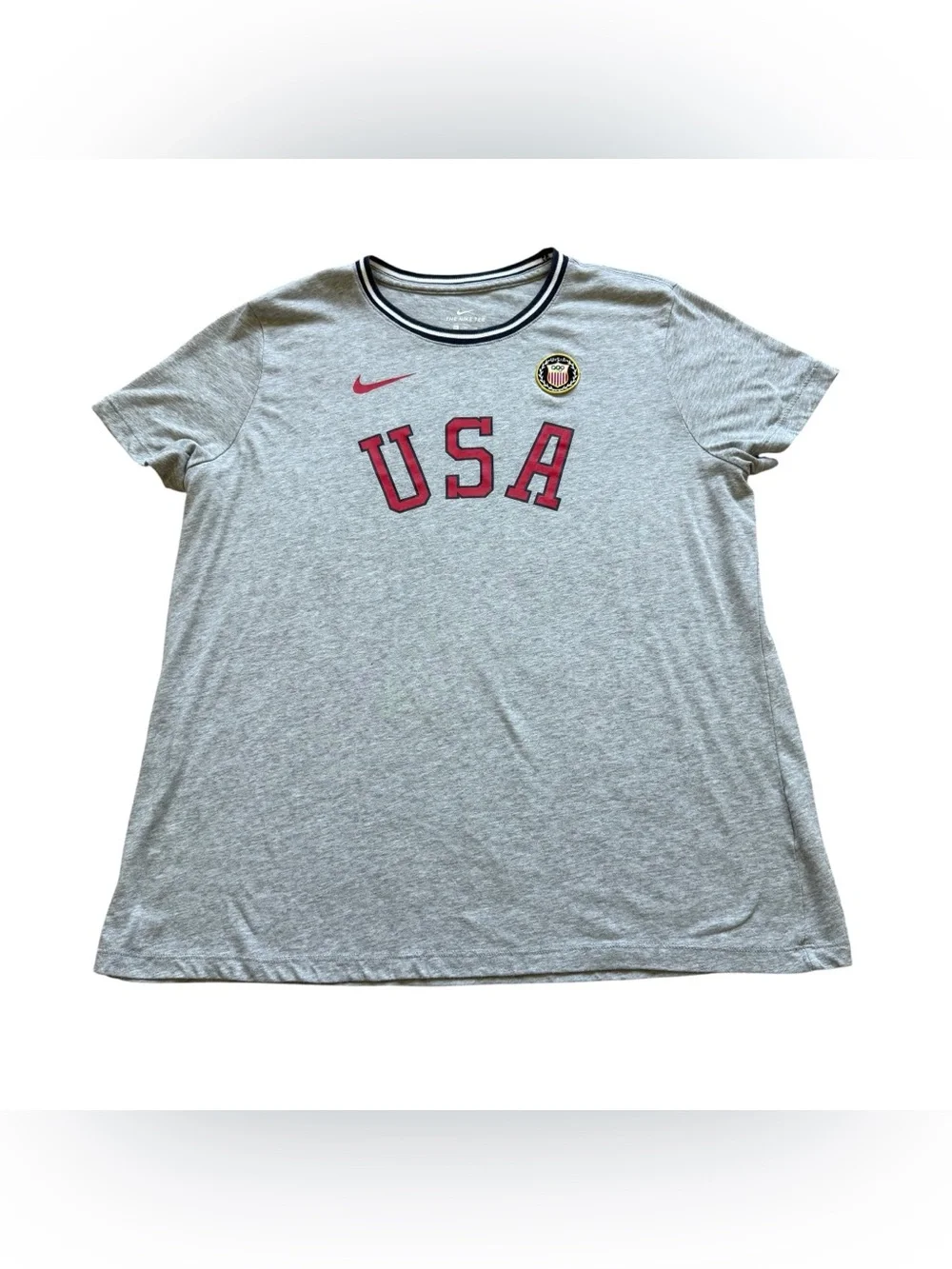 Nike Team USA Olympic T-Shirt Women’s XL Gray Red White Blue USA Graphic Tee